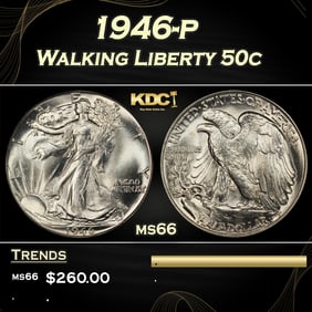 1946-p Walking Liberty Half Dollar 50c Grades ms66