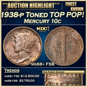 1938-p Mercury Dime Toned TOP POP! 10c ms68+ FSB SEGS