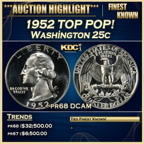 1952 Proof Washington Quarter TOP POP! 25c pr68 DCAM SEGS