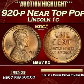 1920-p Lincoln Cent Near Top Pop! 1c ms67 rd SEGS