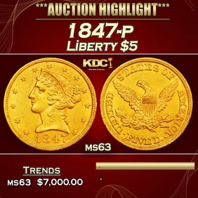1847-p Gold Liberty Half Eagle $5 ms63 USCG