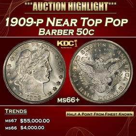 1909-p Barber Half Dollars Near Top Pop 50c ms66+ SEGS