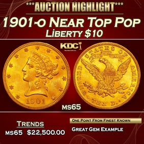 1901-o Gold Liberty Eagle Near Top Pop $10 ms65 SEGS