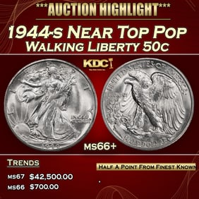 1944-s Walking Liberty Half Dollar Near Top Pop 50c ms66+ SEGS