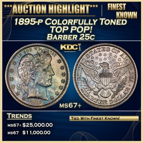 1895-p Barber Quarter Colorfully Toned TOP POP! 25c ms67+ SEGS