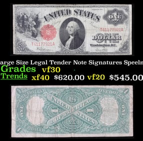 1917 $1 Large Size Legal Tender Note Grades vf++ Signatures Speelman/White