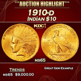 1910-d Gold Indian Eagle $10 ms65 SEGS