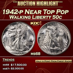 1942-p Walking Liberty Half Dollar Near Top Pop 50c ms68 SEGS