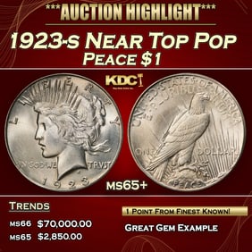 1923-s Peace Dollar Near Top Pop $1 ms65+ SEGS