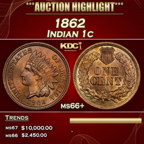 1862 Indian Cent 1c ms66+ SEGS