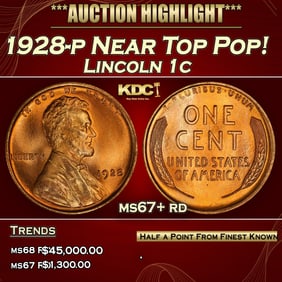 1928-p Lincoln Cent Near Top Pop! 1c ms67+ rd SEGS