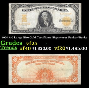 1907 Parker/Burke $10 Large Size Gold Certificate Grades vf+