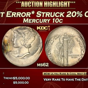 PCGS 1928-x *Mint Error* Struck 20% Off-Center Mercury Dime 10c ms62 PCGS