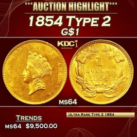 1854 Type 2 Gold Dollar $1 ms64 SEGS