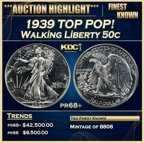 1939 Proof Walking Liberty Half Dollar TOP POP! 50c pr68+ SEGS