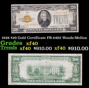 1928 $20 Gold Certificate Grades xf