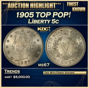 1905 Liberty Nickel TOP POP! 5c ms67 SEGS