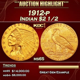 1912-p Gold Indian Quarter Eagle $2 1/2 ms65 SEGS
