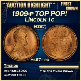 1909-p Lincoln Cent TOP POP! 1c ms67+ rd SEGS