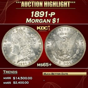 1891-p Morgan Dollar $1 ms65+ SEGS