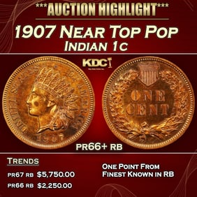 1907 Proof Indian Cent Near Top Pop 1c pr66+ rb SEGS