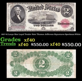 1917 Speelman/White $2 Large Size Legal Tender Note Grades xf