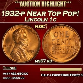 1932-p Lincoln Cent Near Top Pop! 1c ms67 rd SEGS