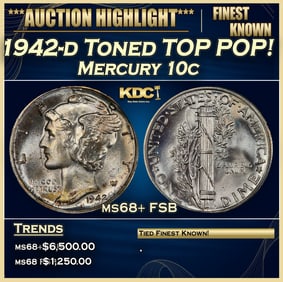 1942-d Mercury Dime Toned TOP POP! 10c ms68+ FSB SEGS