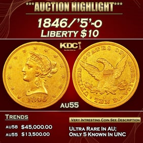 1846/'5'-o Gold Liberty Eagle $10 au55 SEGS