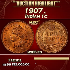 1907 Indian Cent . 1c ms66 rd SEGS