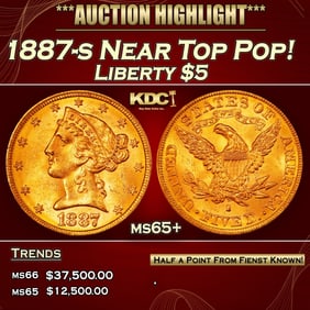 1887-s Gold Liberty Half Eagle Near Top Pop! $5 ms65+ SEGS