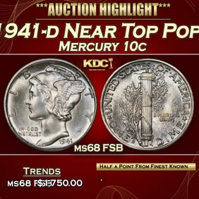 1941-d Mercury Dime Near Top Pop! 10c ms68 FSB SEGS