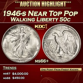 1946-s Walking Liberty Half Dollar Near Top Pop 50c ms66+ SEGS