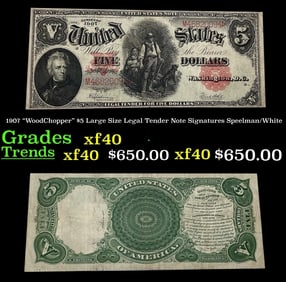 1907 Speelman/White $5 Large Size Legal Tender Note Grades xf
