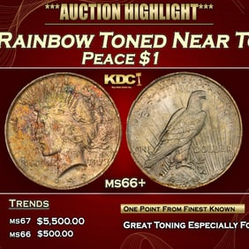 1923-p Peace Dollar Rainbow Toned Near Top Pop $1 ms66+ SEGS