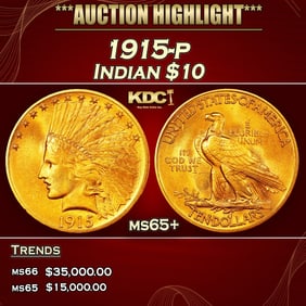 1915-p Gold Indian Eagle $10 ms65+ SEGS
