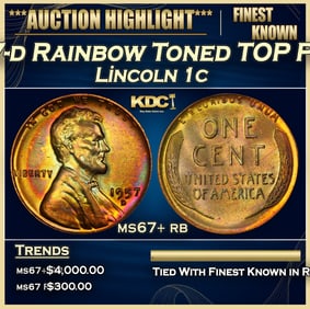 1957-d Lincoln Cent Rainbow Toned TOP POP! 1c ms67+ rb SEGS