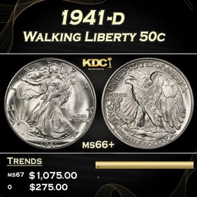 1941-d Walking Liberty Half Dollar 50c ms66+ SEGS