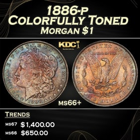 1886-p Morgan Dollar Colorfully Toned $1 ms66+ SEGS