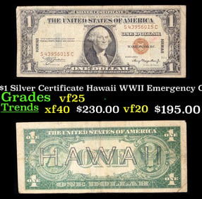 1935A $1 Silver Certificate Hawaii WWII Emergency Currency Grades vf+