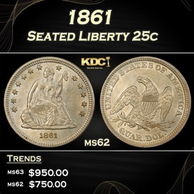 1861 Seated Liberty Quarter 25c ms62 USCG