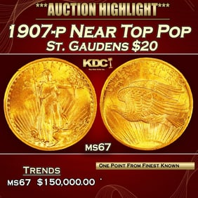 1907-p Gold St. Gaudens Double Eagle Near Top Pop $20 ms67 SEGS
