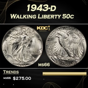 1943-d Walking Liberty Half Dollar 50c Grades ms66