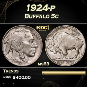 1924-p Buffalo Nickel 5c Grades ms63