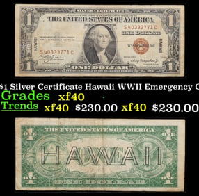 1935A $1 Silver Certificate Hawaii WWII Emergency Currency Grades xf