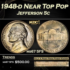 1948-d Jefferson Nickel Near Top Pop 5c ms67 5FS SEGS