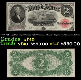 1917 Speelman/White $2 Large Size Legal Tender Note Grades xf