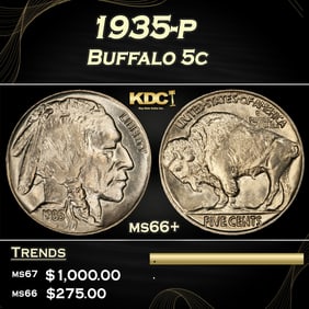 1935-p Buffalo Nickel 5c ms66+ SEGS