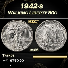 1942-s Walking Liberty Half Dollar 50c Grades ms66