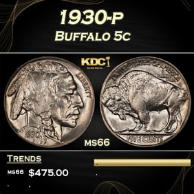 1930-p Buffalo Nickel 5c Grades ms66